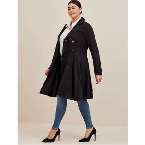 NWT Torrid Brushed Ponte Double Breasted Long Sleeve Swing Trench Coat